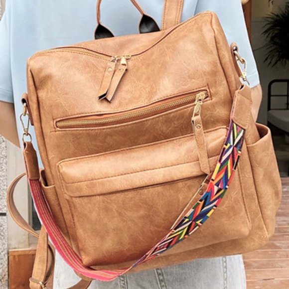Blush & Belle Handbags - Tan Brown Convertible Guitar Strap Backpack